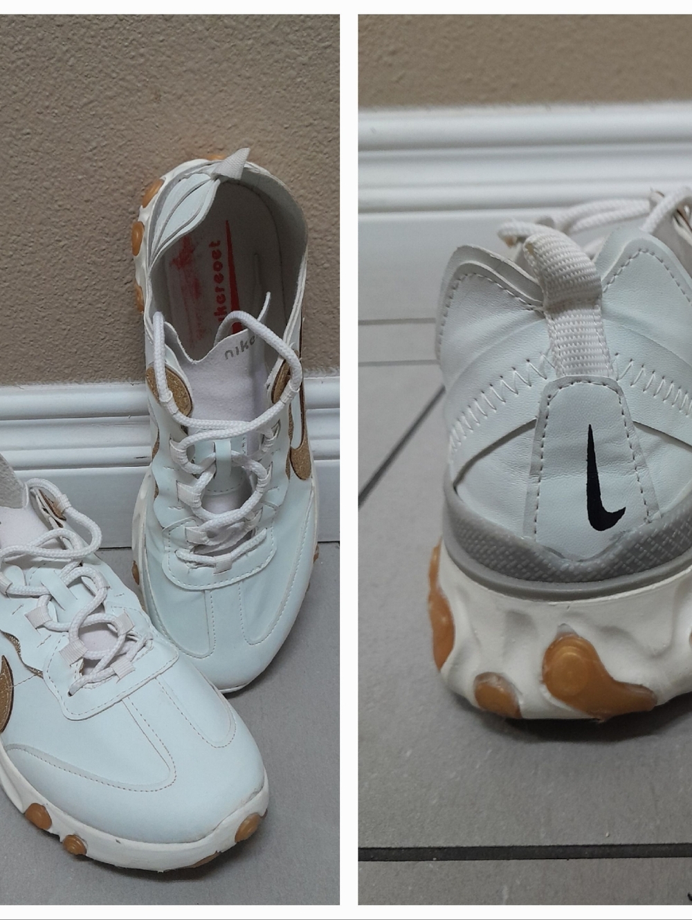 NIKE Women's Gold And White Sneakers Size:41 Nikercoct